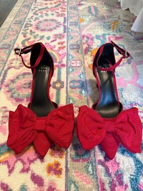 a new day Red Pointed-Toe Ankle-Strap Heels with Bow